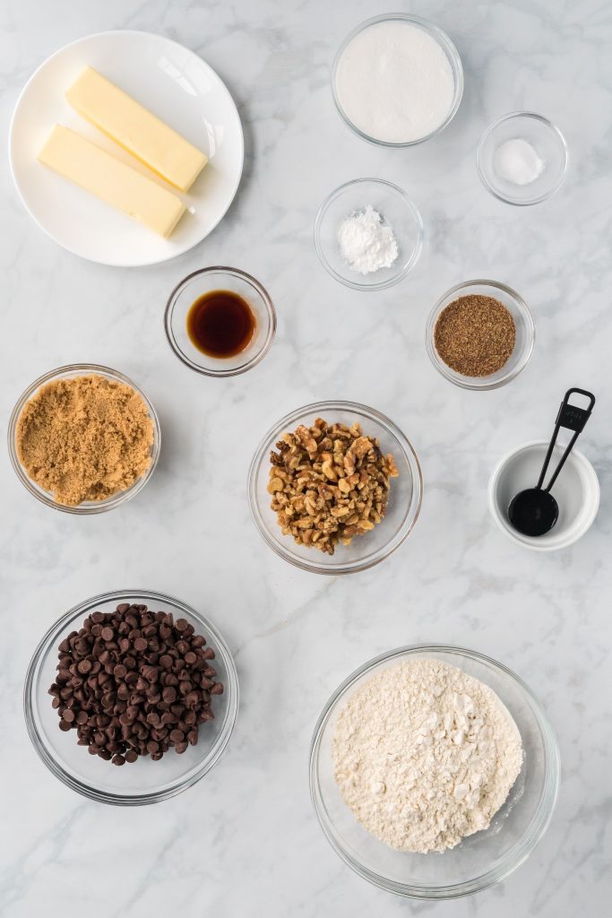 Ingredients to make vegan chocolate chip cookies