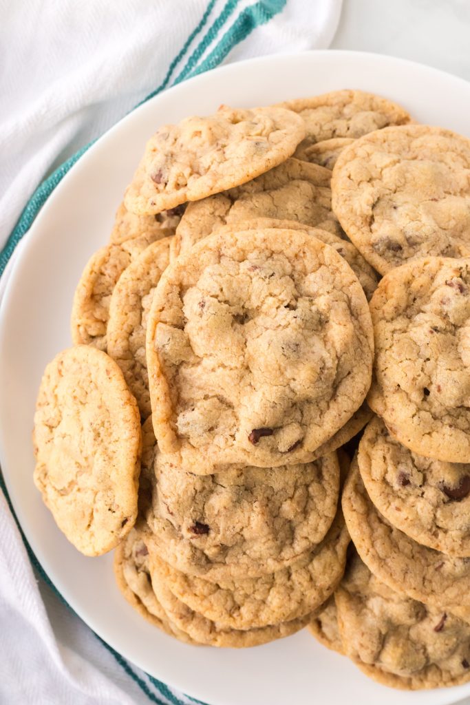 A plate of vegan chocolate chip cookies