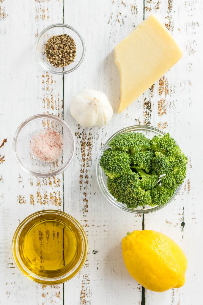 Ingredients to make vegan air fryer broccoli.
