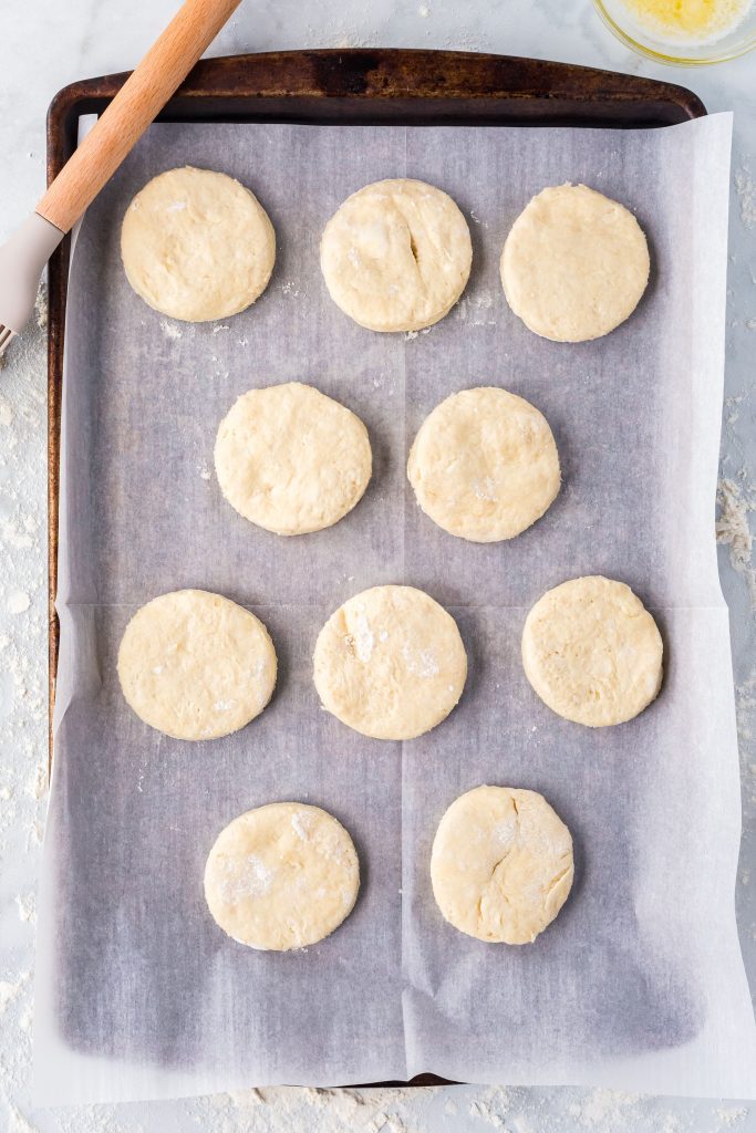 Place biscuits on a parchment lined cookie sheet.