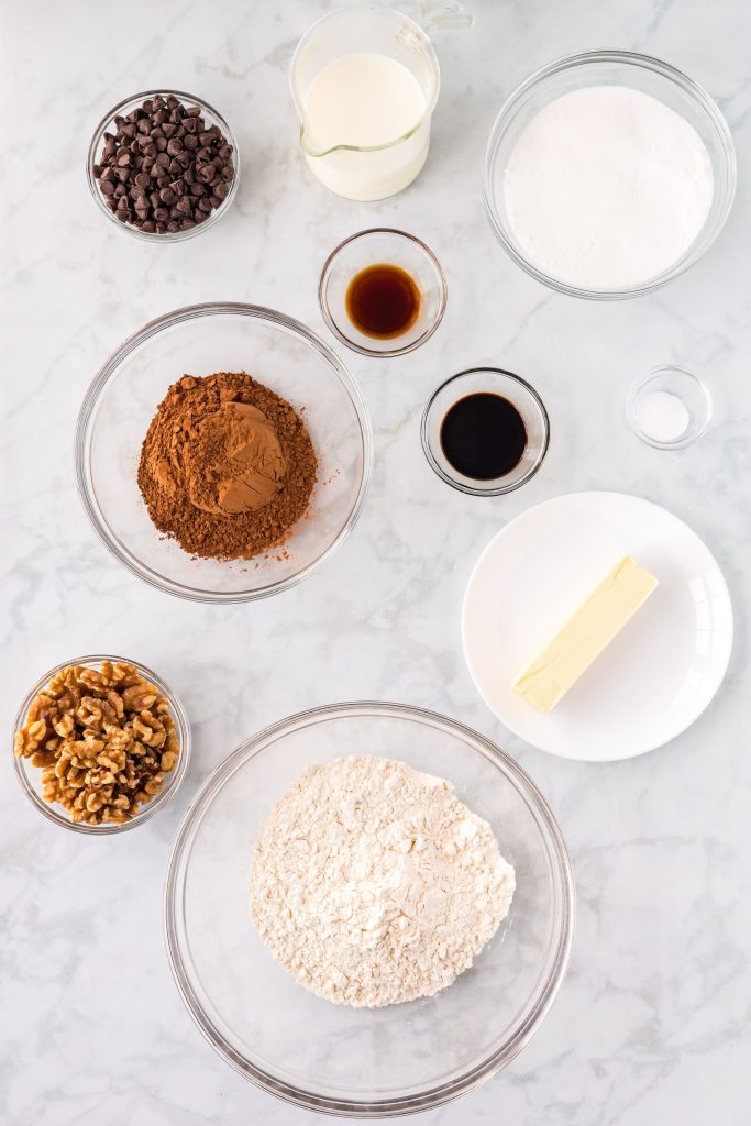 Ingredients to make vegan fudgy brownies