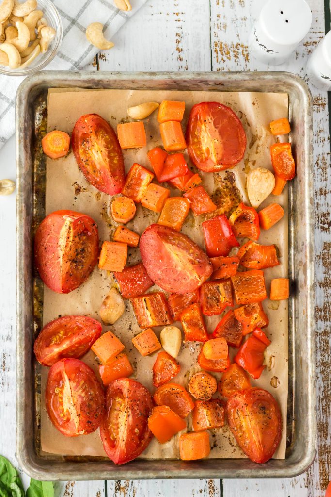 All the roasted veggies to cool for a few minutes.