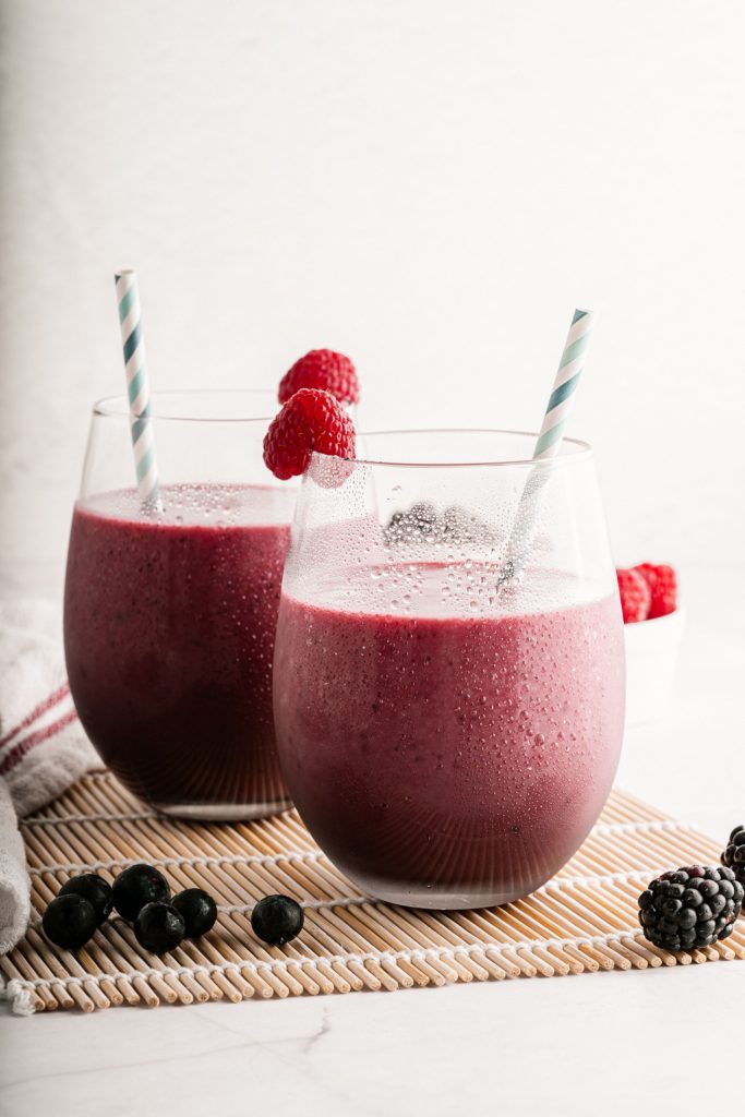 2 glasses of mixed berry smoothie