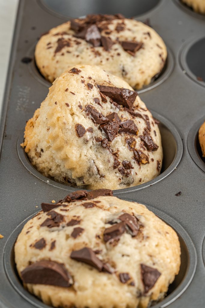 close up of vegan chocolate chip muffins