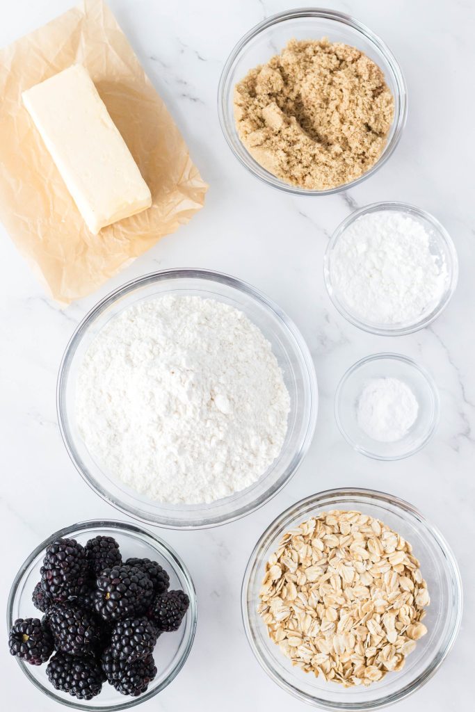 Ingredients to make vegan blackberry oatmeal bars