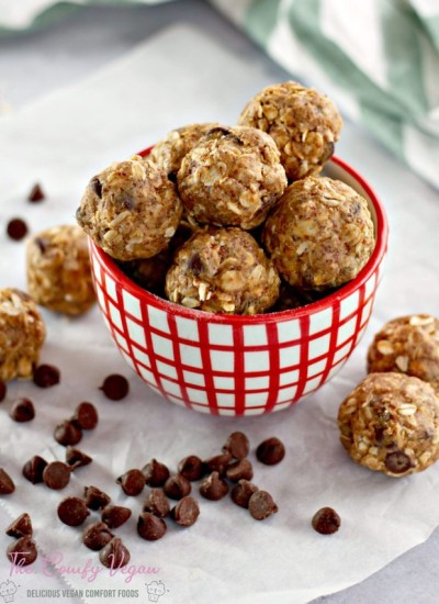 Peanut butter power bites in a bowl.