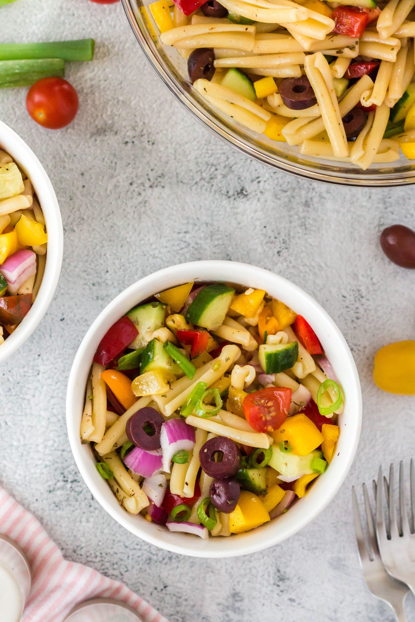 Simple to make and requested at potlucks you're going to love this Vegan Pasta Salad Recipe. Made with common vegan pantry staples this recipe is ready to enjoy in just 30 minutes. This is a great make-ahead meal that stores well in the fridge.