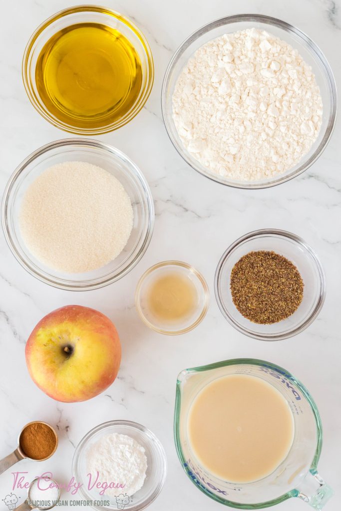 Ingredients to make vegan apple muffins.