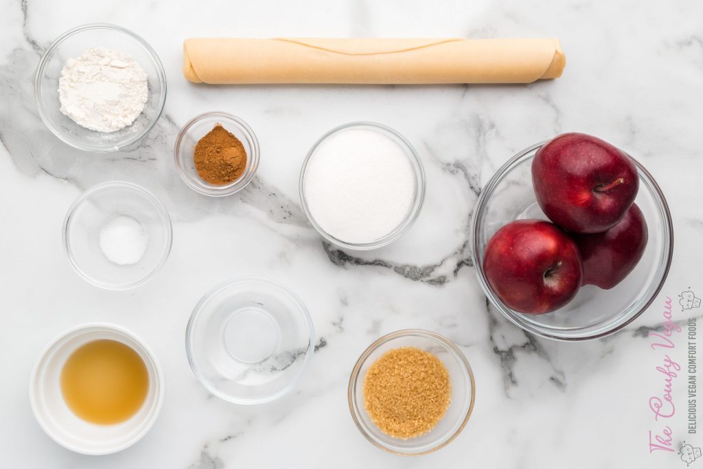 Ingredients to make a vegan apple tart