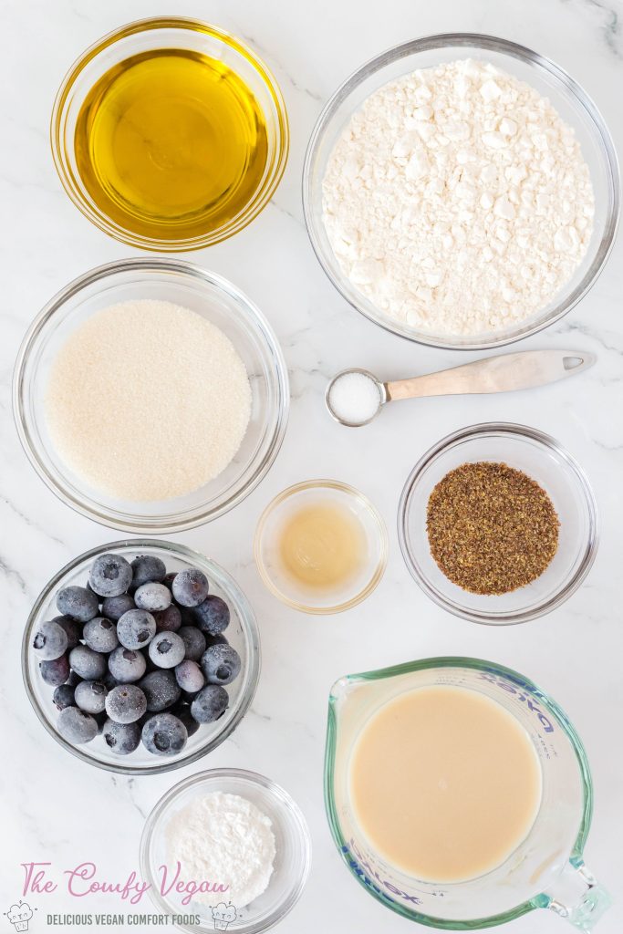 Ingredients to make vegan blueberry muffins