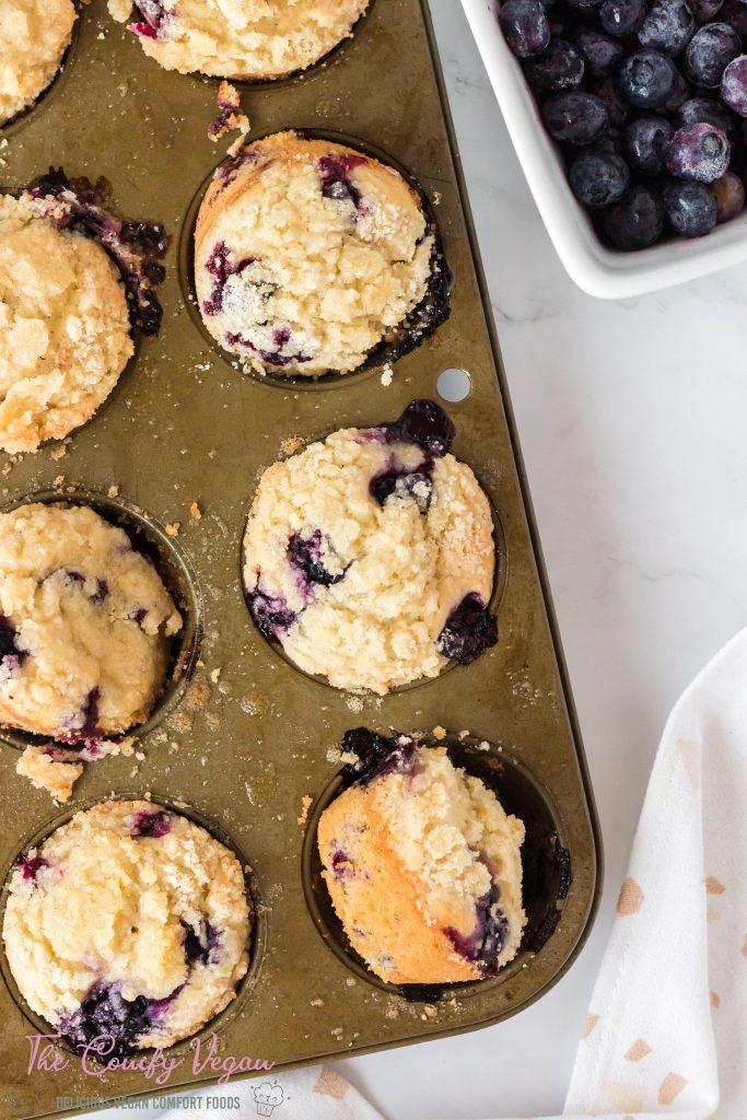 Baked vegan blueberry muffins.