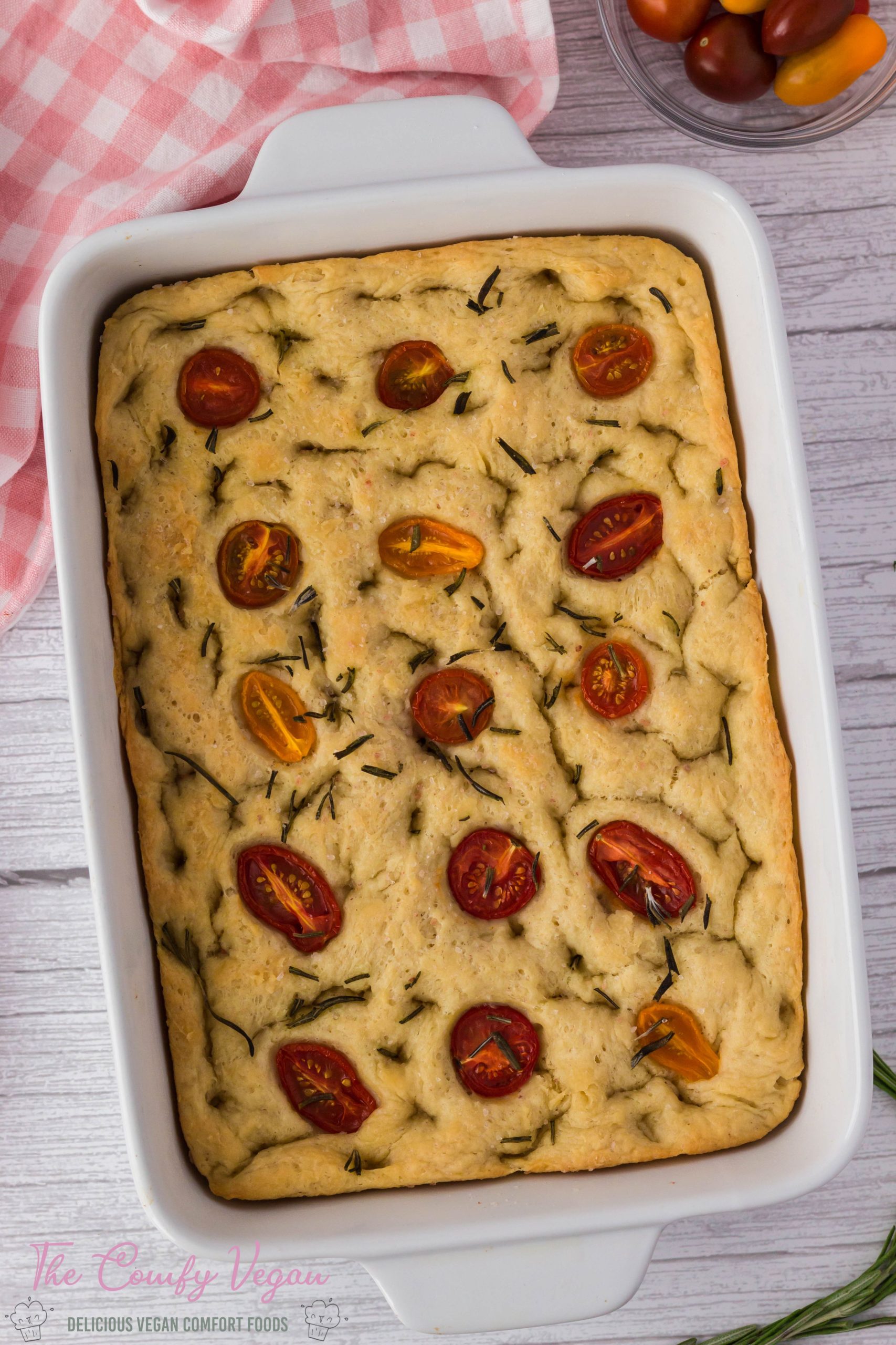Vegan Focaccia bread is a delicious and easy homemade bread recipe that will impress your friends and family. Full of flavor and the perfect side dish to accompany your favorite salad or pasta. This version tastes like the original that's completely vegan.